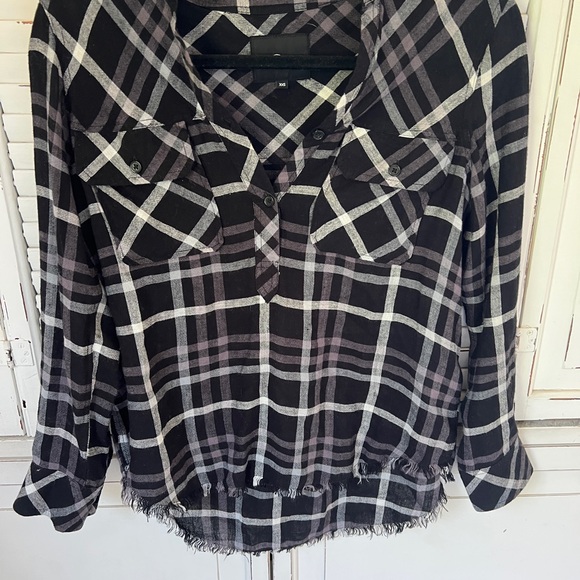 Rails Black and White Plaid Notched Collar Shirt - Picture 2 of 7
